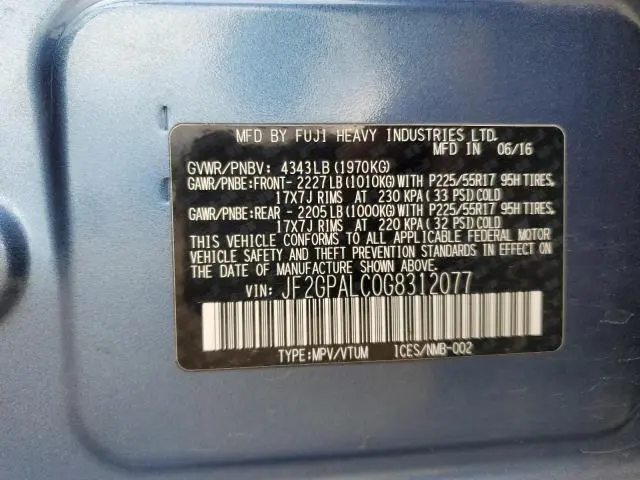 2016 SUBARU CROSSTREK LIMITED  