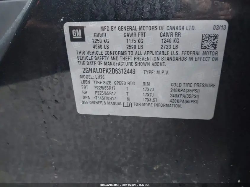 2013 CHEVROLET EQUINOX 1LT