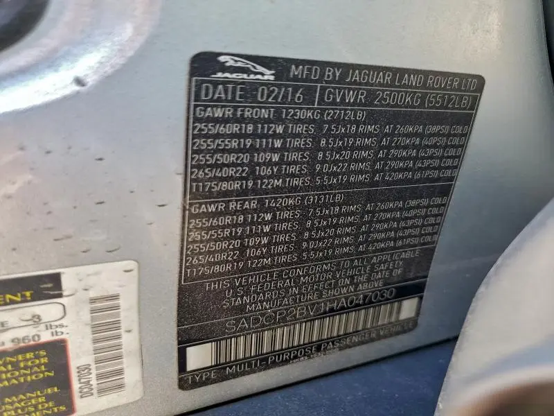 2017 JAGUAR F-PACE FIRST EDITION  