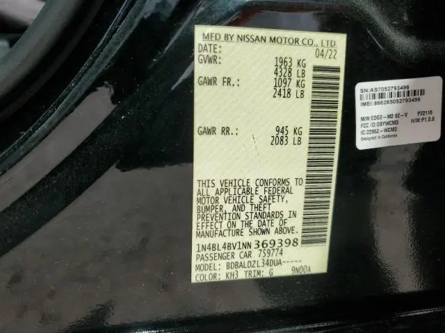 2022 NISSAN ALTIMA S