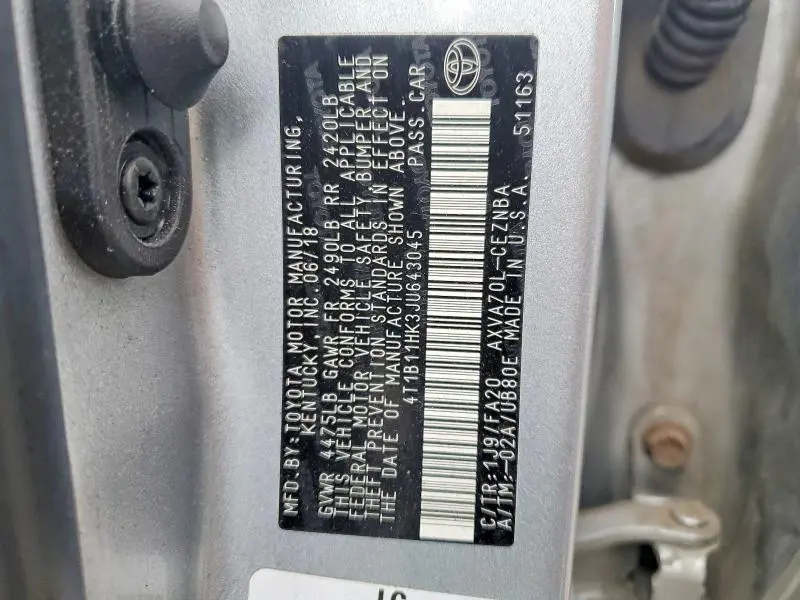 2018 TOYOTA CAMRY LE  
