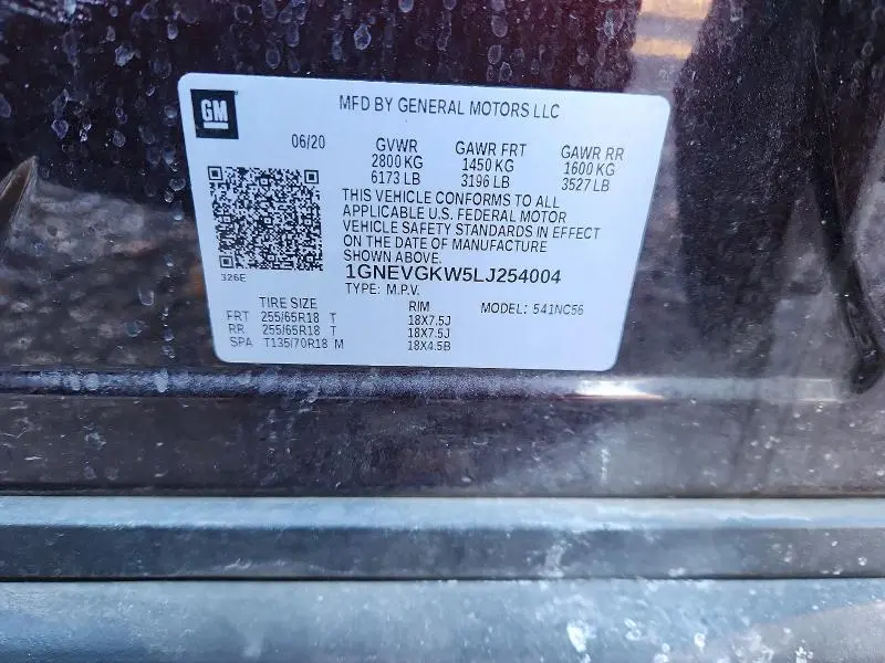 2020 CHEVROLET TRAVERSE LT  