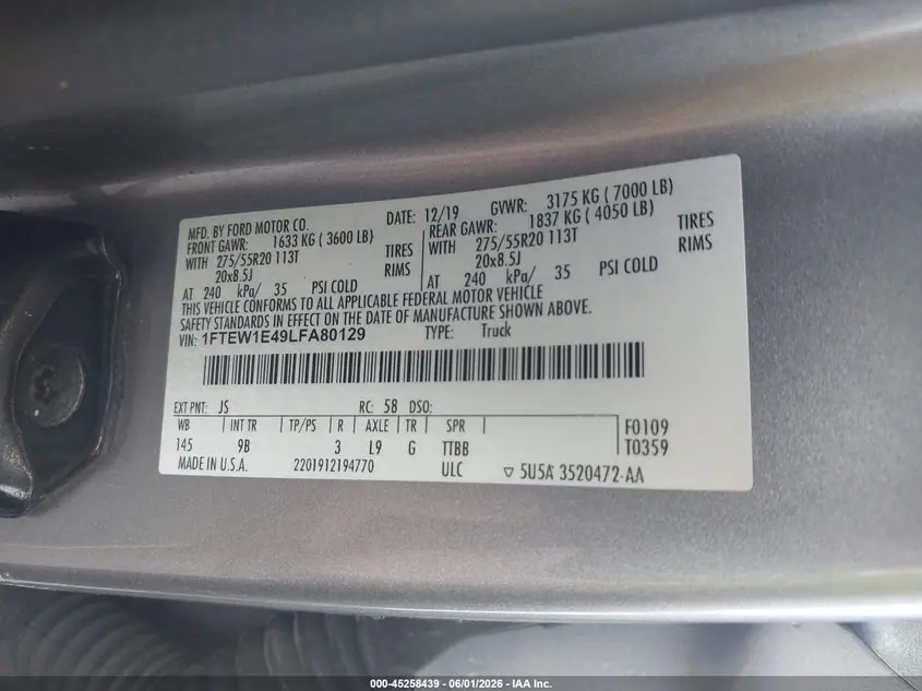 2020 FORD F-150 PLATINUM