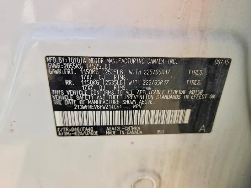 2015 TOYOTA RAV4 XLE  