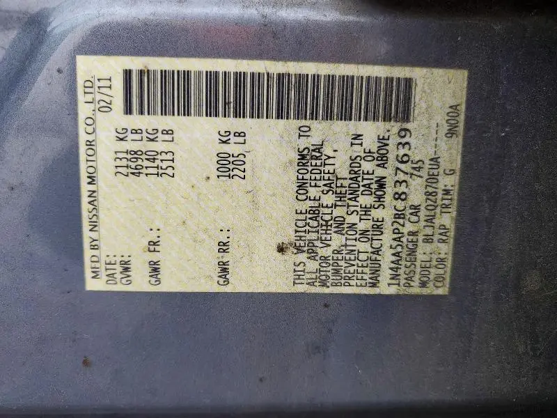 2011 NISSAN MAXIMA 3.5 S  