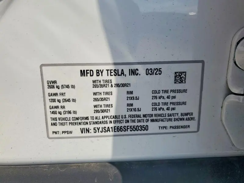 2025 TESLA MODEL S   