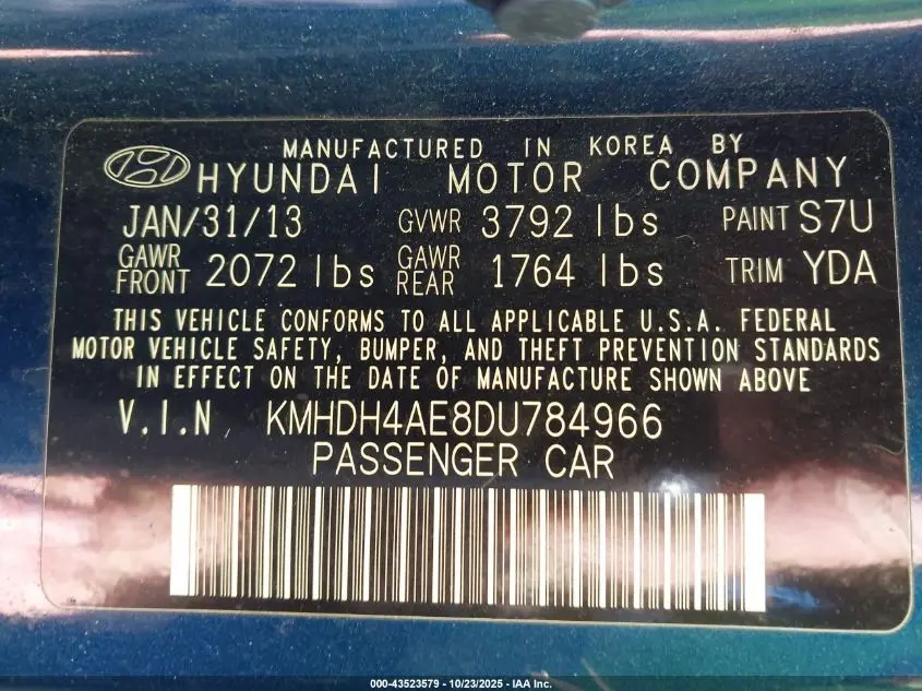 2013 HYUNDAI ELANTRA GLS