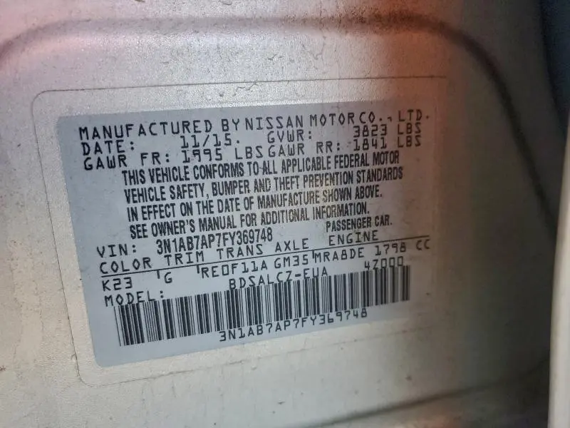 2015 NISSAN SENTRA S  