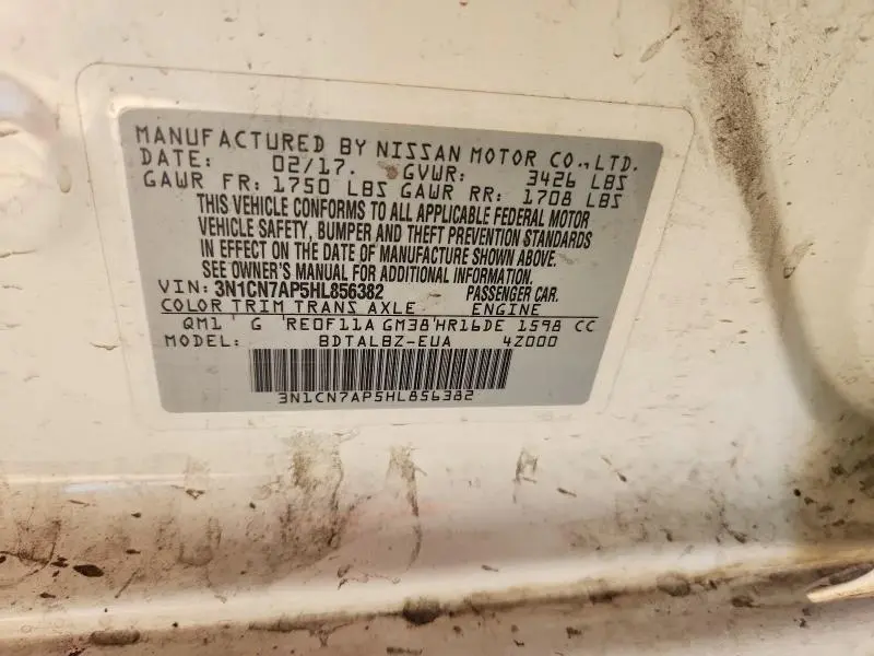 2017 NISSAN VERSA 1.6 S  