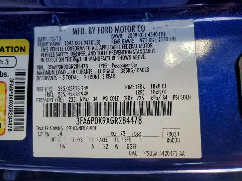 2016 FORD FUSION TITANIUM  