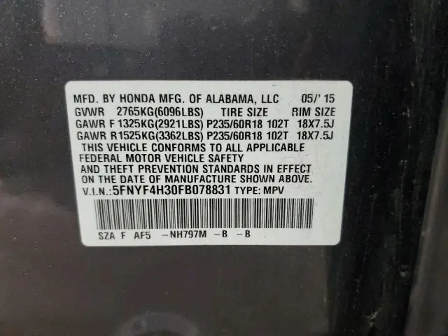 2015 HONDA PILOT SE  