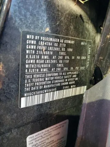 2012 VOLKSWAGEN TIGUAN S  