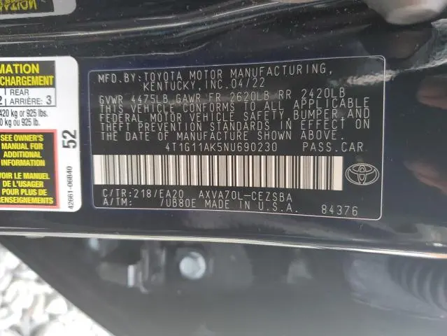 2022 TOYOTA CAMRY SE  