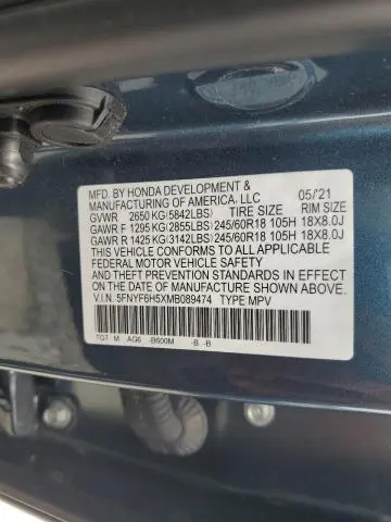 2021 HONDA PILOT EXL  
