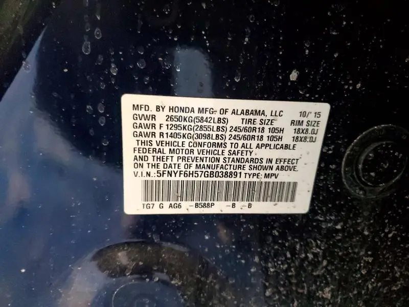 2016 HONDA PILOT EXL  