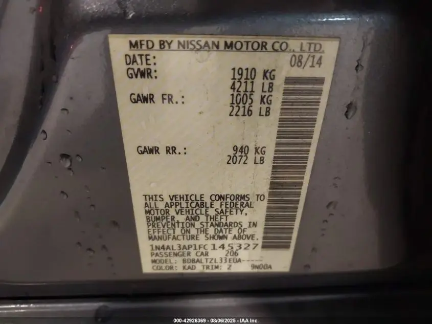 2015 NISSAN ALTIMA 2.5 SL
