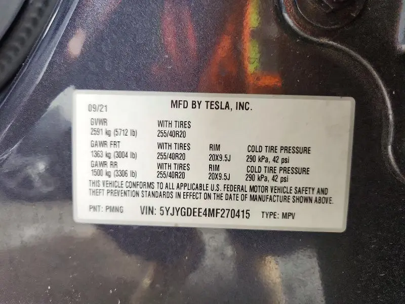 2021 TESLA MODEL Y   