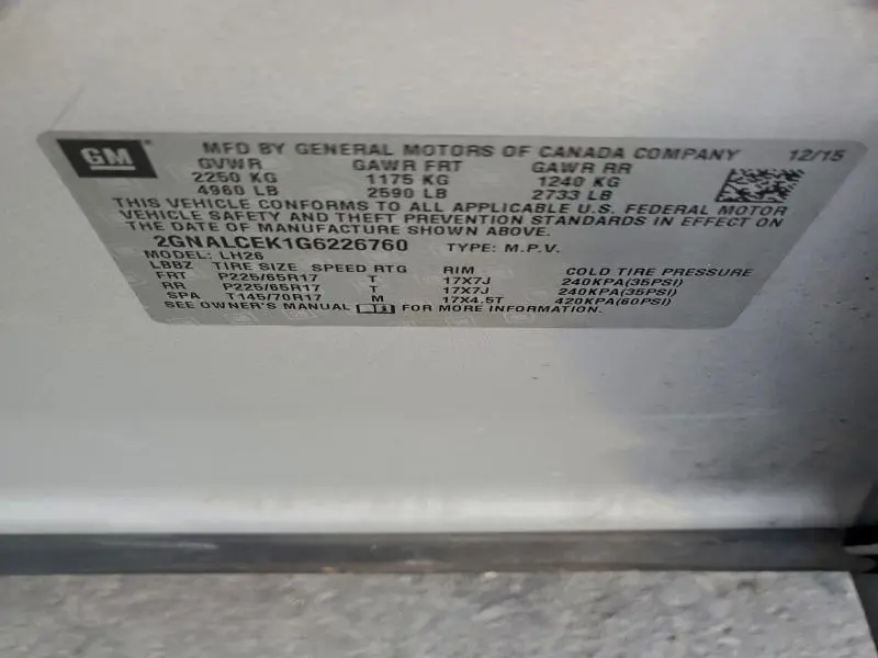 2016 CHEVROLET EQUINOX LT  