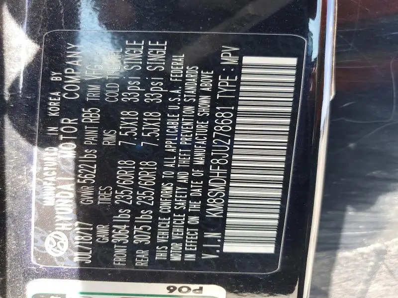 2018 HYUNDAI SANTA FE SE  