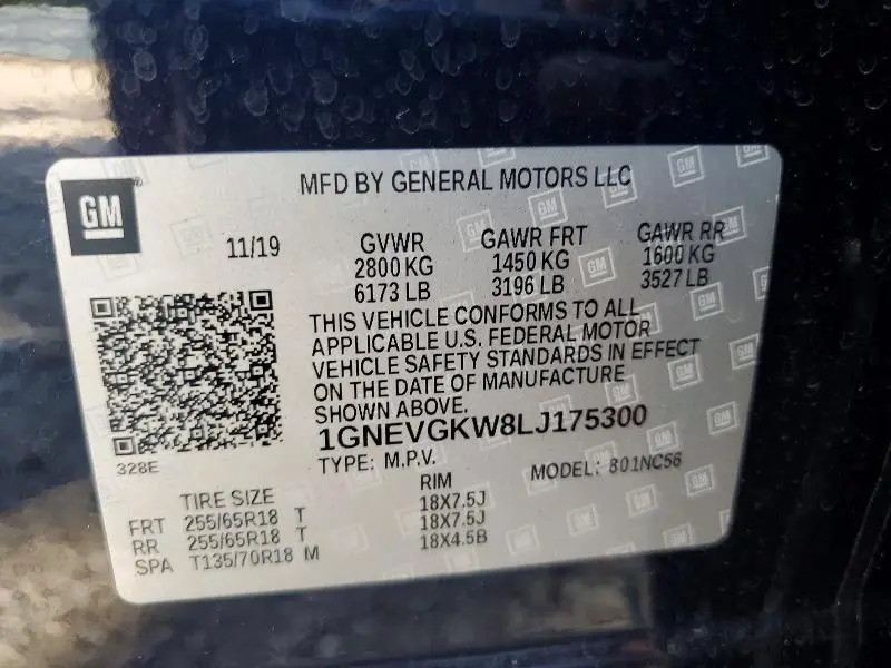 2020 CHEVROLET TRAVERSE LT  