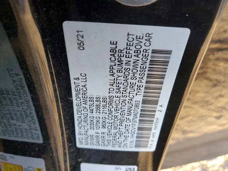 2021 HONDA ACCORD SPORT  