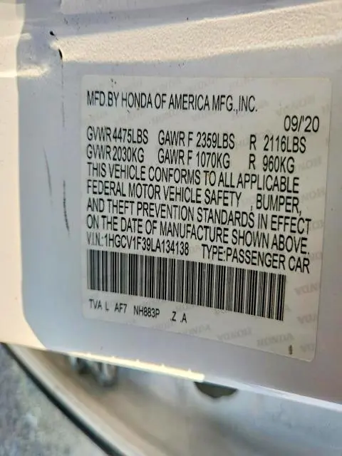 2020 HONDA ACCORD SPORT  