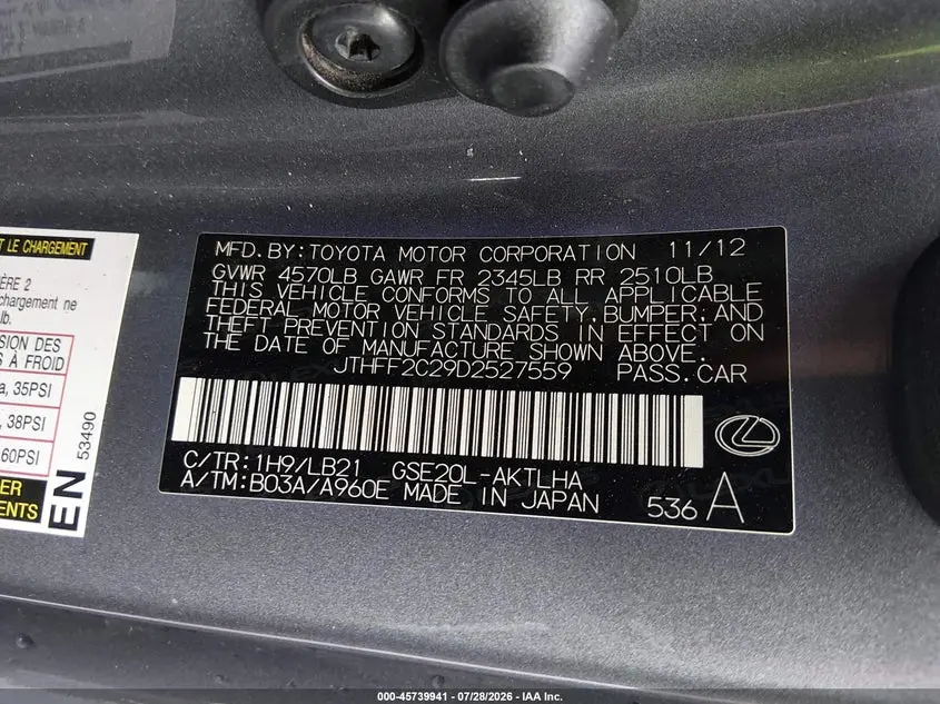2013 LEXUS IS 250C  