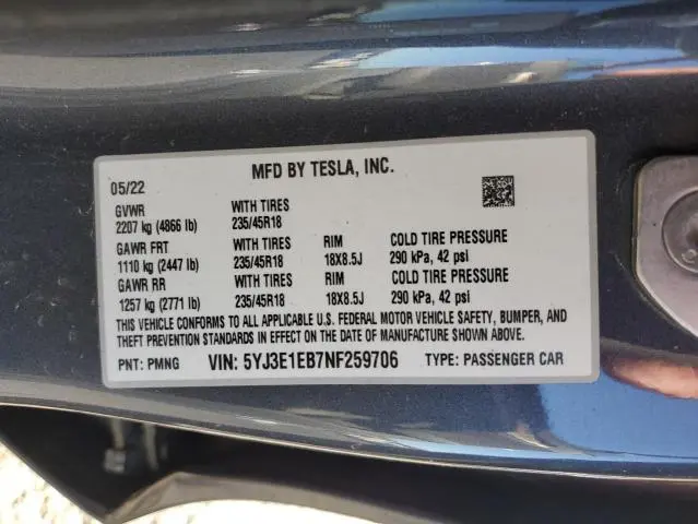 2022 TESLA MODEL 3