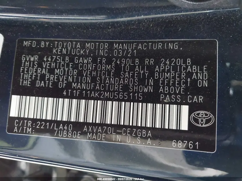2021 TOYOTA CAMRY XLE