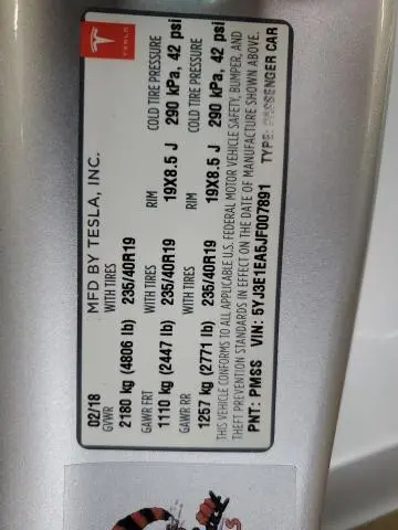 2018 TESLA MODEL 3   