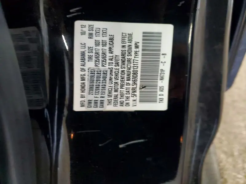 2013 HONDA ODYSSEY EXL  
