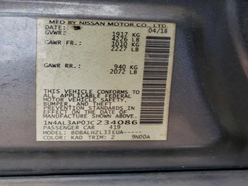 2018 NISSAN ALTIMA 2.5  