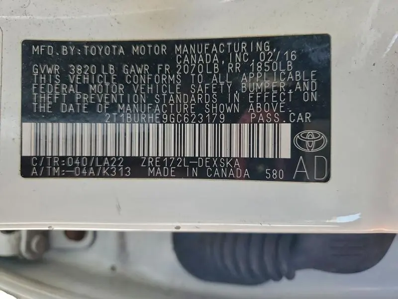 2016 TOYOTA COROLLA L  