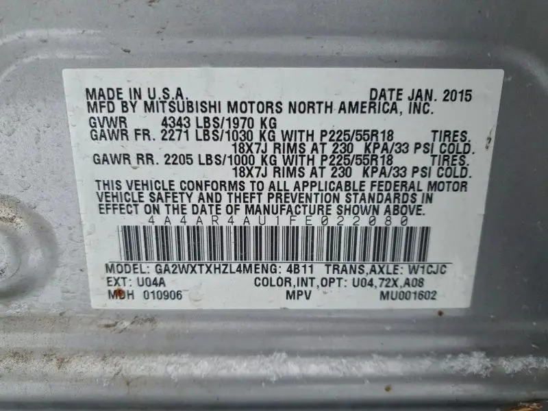 2015 MITSUBISHI OUTLANDER SPORT SE  