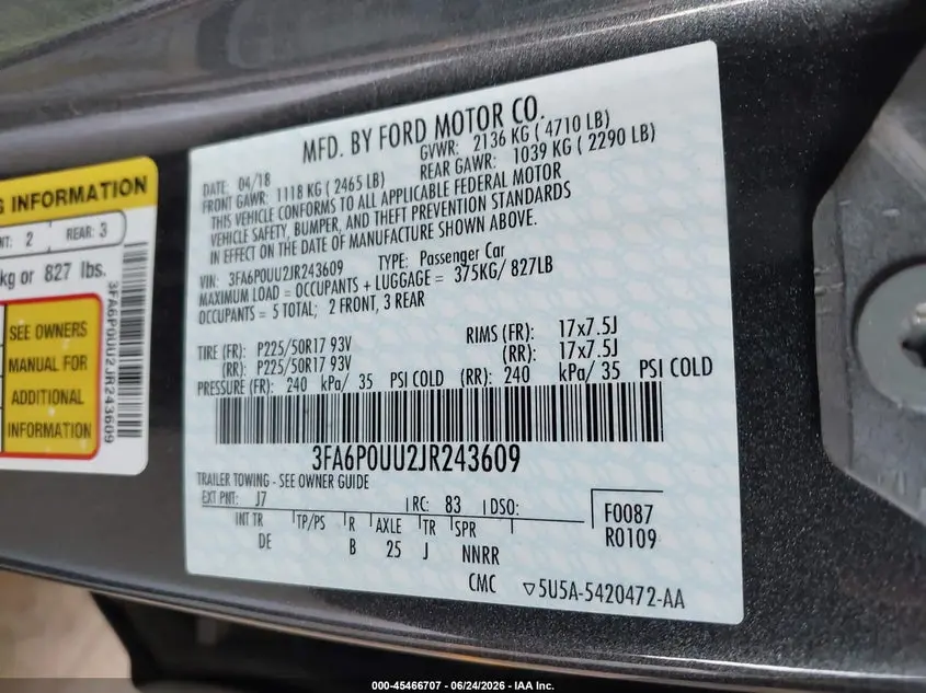 2018 FORD FUSION HYBRID S