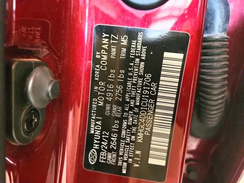 2012 HYUNDAI GENESIS 3.8L  