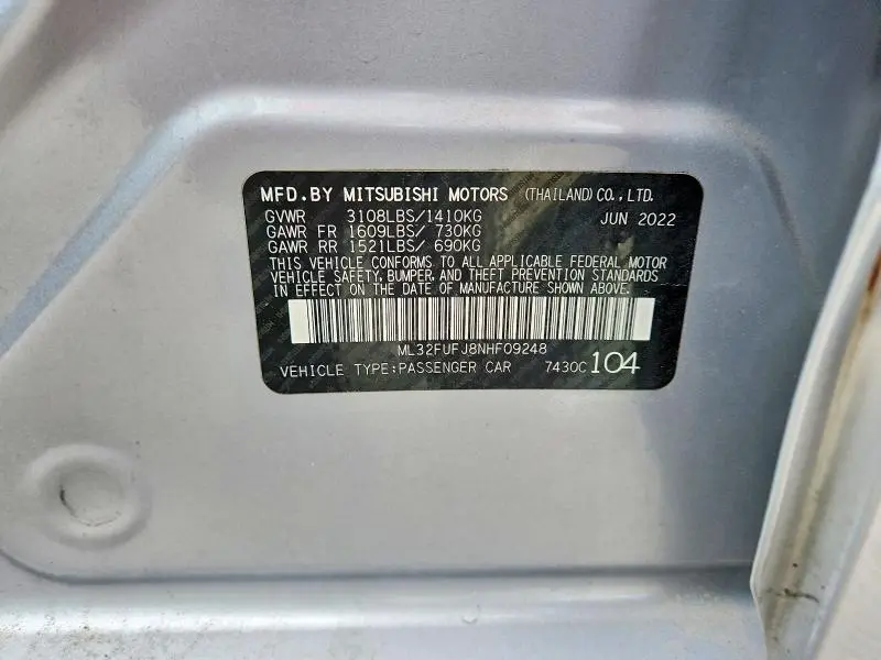 2022 MITSUBISHI MIRAGE G4 ES  