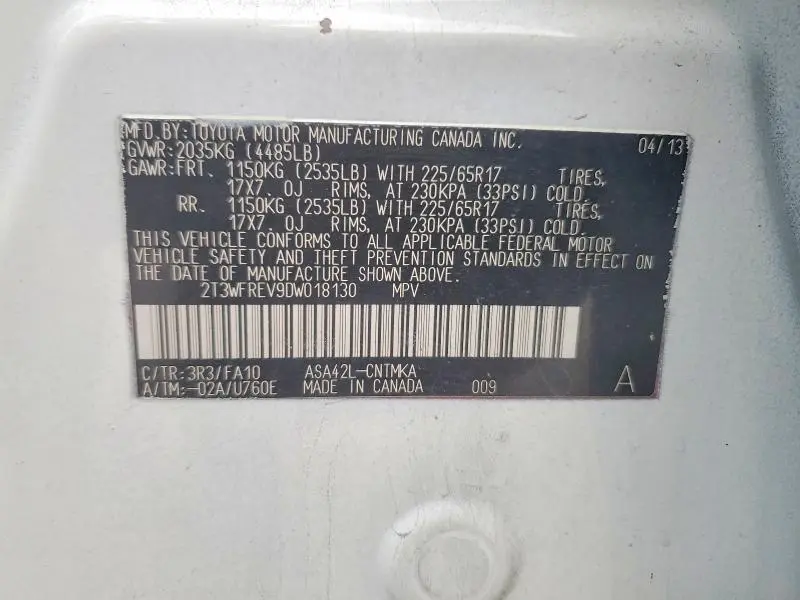 2013 TOYOTA RAV4 XLE  