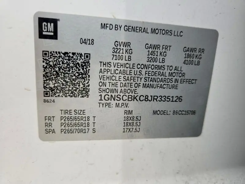 2018 CHEVROLET TAHOE C1500 LT  