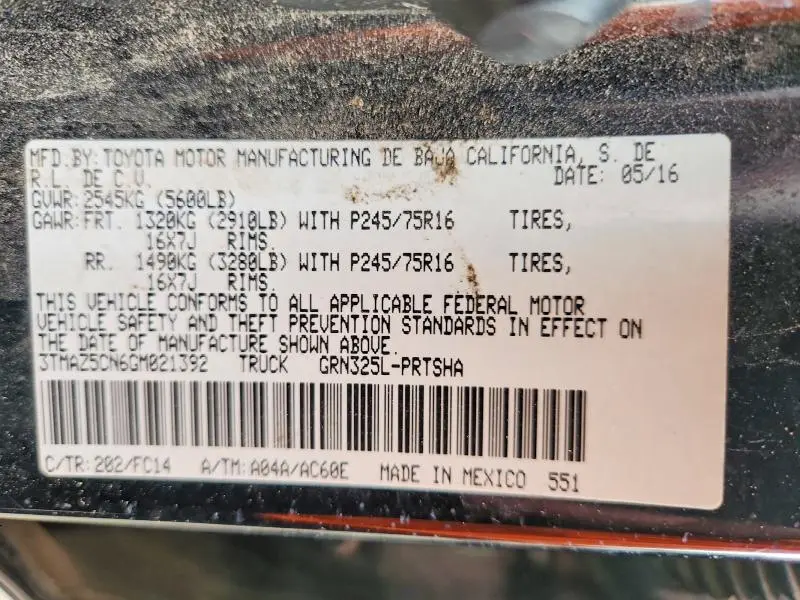 2016 TOYOTA TACOMA SR5 V6  