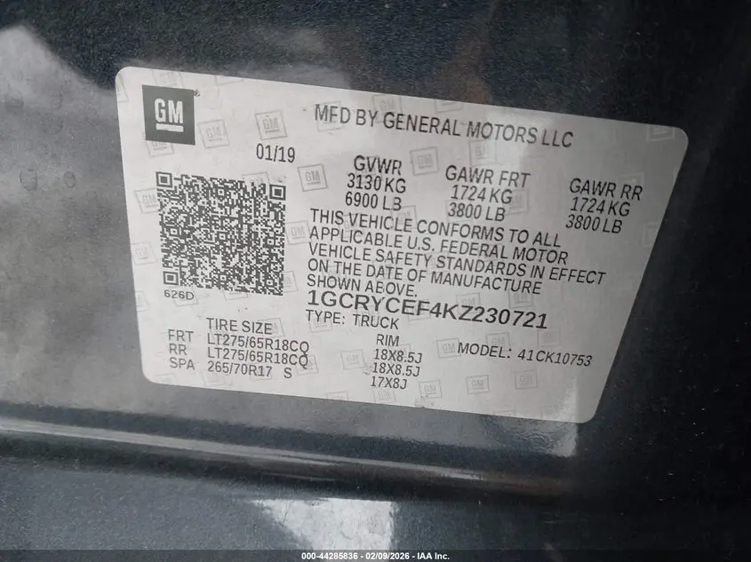 2019 CHEVROLET SILVERADO 1500 CUSTOM TRAIL BOSS