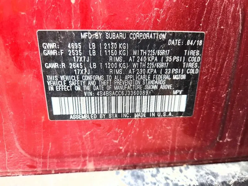 2018 SUBARU OUTBACK 2.5I PREMIUM  