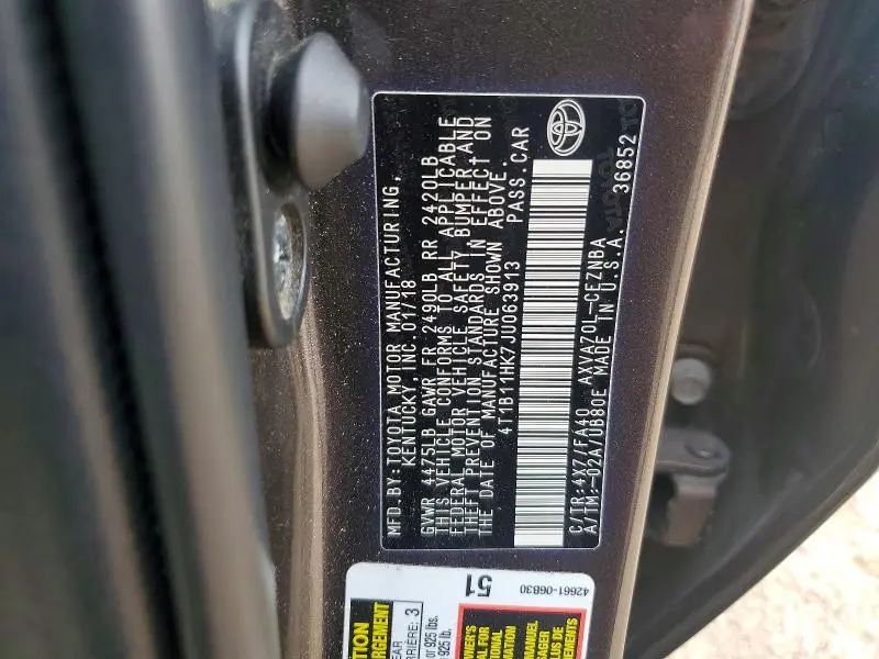 2018 TOYOTA CAMRY LE  