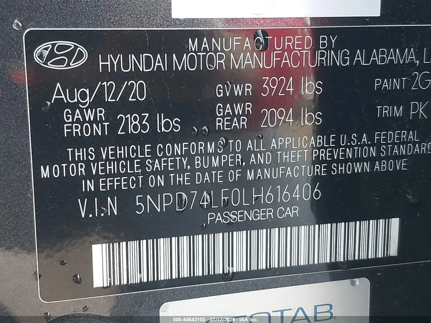 2020 HYUNDAI ELANTRA SE