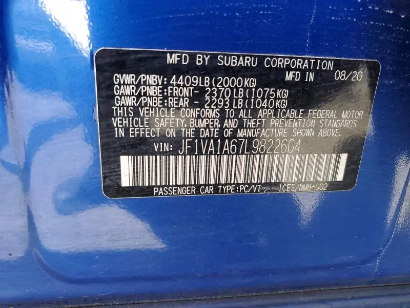 2020 SUBARU WRX   