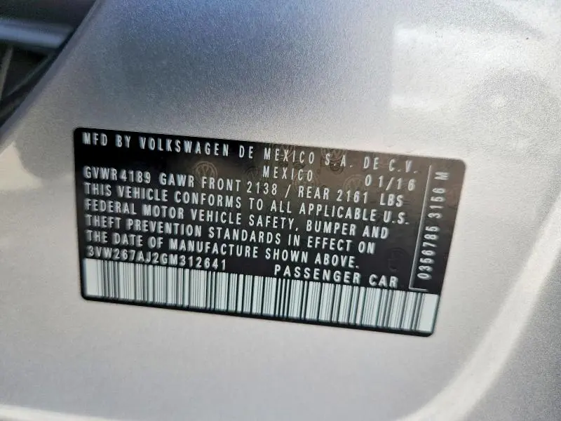 2016 VOLKSWAGEN JETTA S  