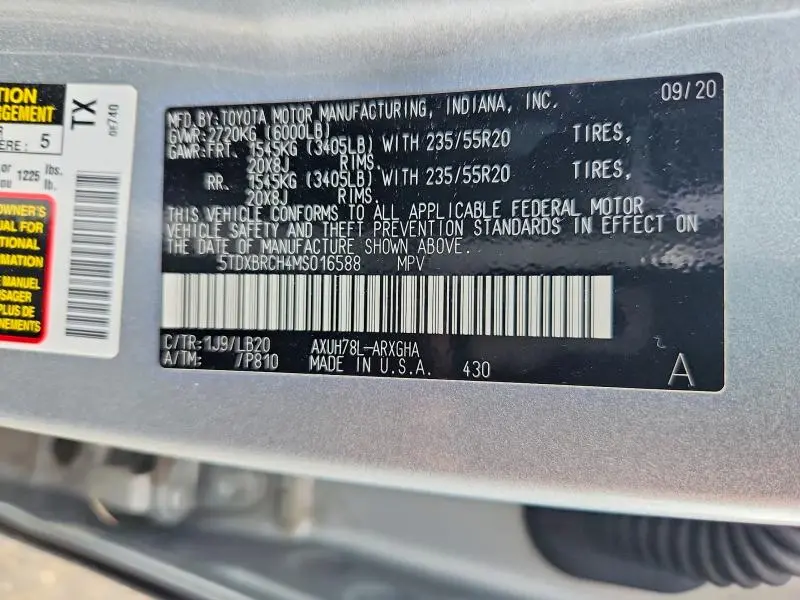 2021 TOYOTA HIGHLANDER HYBRID LIMITED  