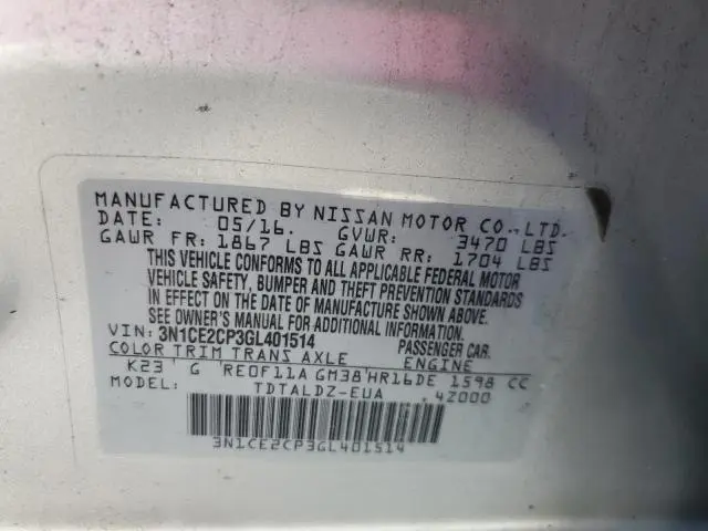 2016 NISSAN VERSA NOTE S  