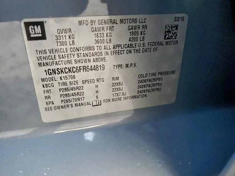 2015 CHEVROLET TAHOE K1500 LTZ  