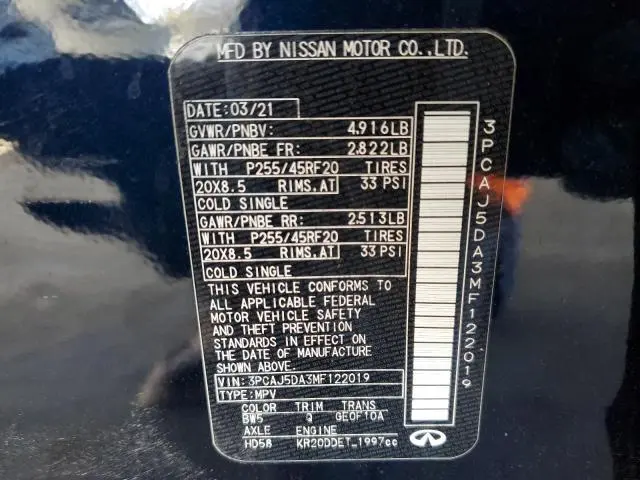 2021 INFINITI QX50 SENSORY  